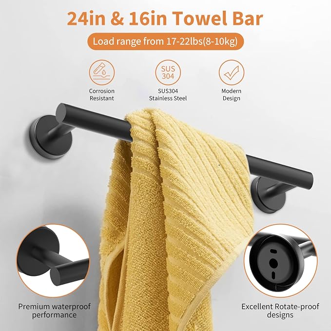 Cilee 10 Piece Matte Black Bathroom Hardware Set, 2 Pack 5 Piece Bathroom - Image 3