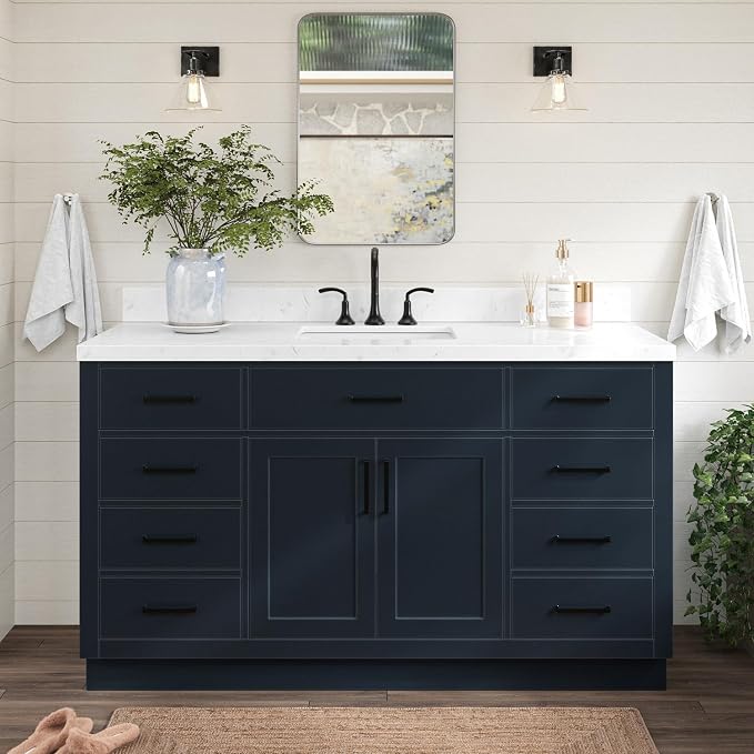 ARIEL 60" Midnight Blue Bathroom Vanity, 1.5" Edge Carrara White Quartz by Ariel