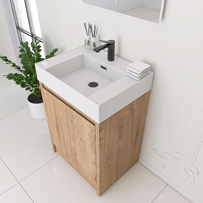 24 Inch Bathroom Vanity with Middle Resin Sink, Freestanding Single Sink Vanity - Image 6