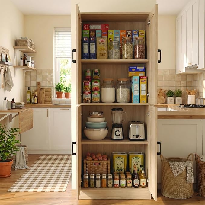 71" Tall Kitchen Pantry Cabinet, Freestanding Food Storage Organizer - Image 6