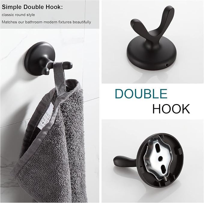 BGL Bathroom Accessory Set, Matte Black Adjustable Expandable Towel Bar 4-Piece - Image 7