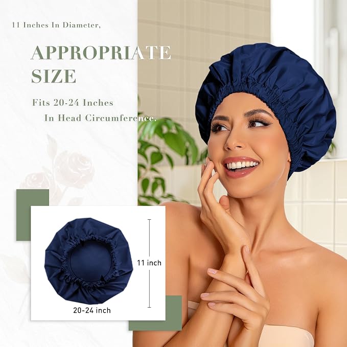 Reusable Shower Cap for Women, Large Waterproof Shower Essentials Bonnet - Image 3