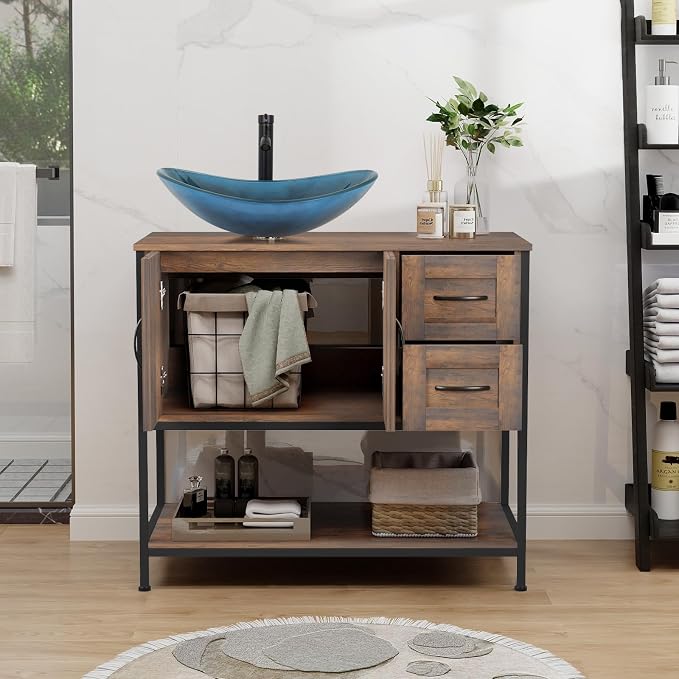 YOURLITE Bathroom Vanity, Dark Brown Modern Wood Washroom Cabinet - Image 6