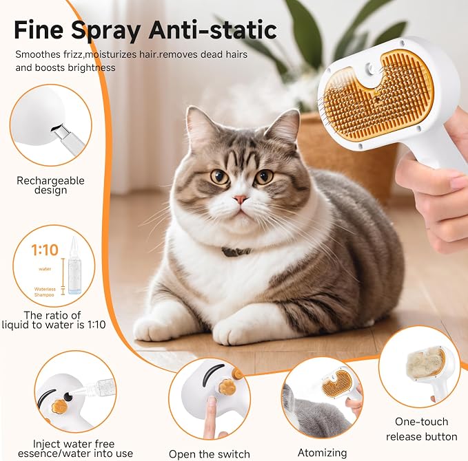 Pet Steam Brush for Dog & Cat – 3-in-1 Spray Hair Removal Comb – Steam Brush - Image 6