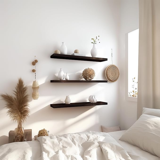 36 Inch Floating Shelves for Wall Rustic Brown Wood Wall Shelves for Bedroom - Image 2