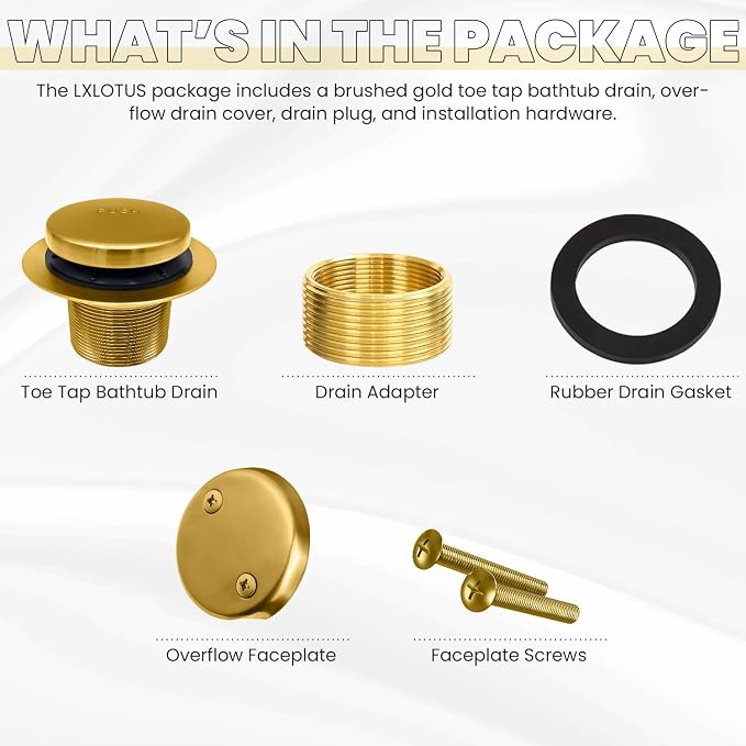 LXLTOUS Brushed Gold Toe Tap Bathtub Trim Set - Image 7