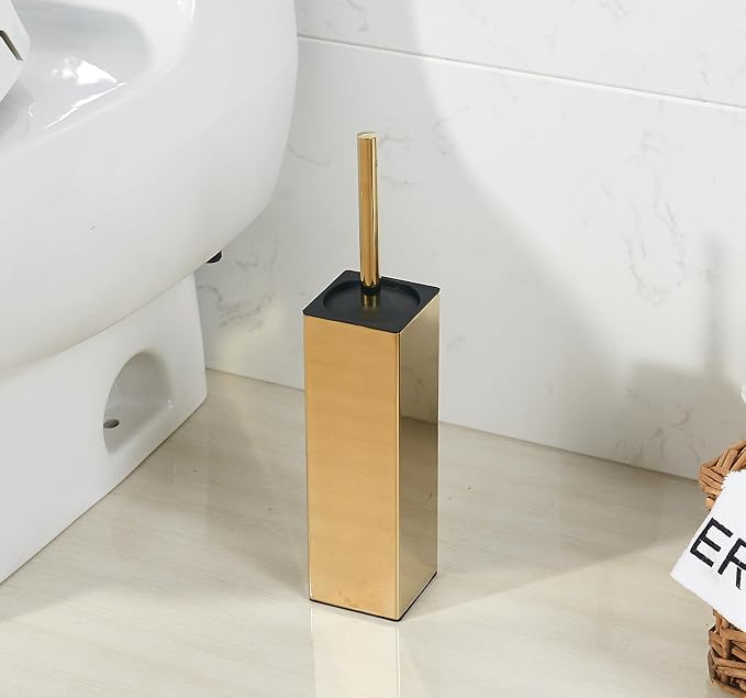 BGL Square Toilet Brush with Holder, Stainless Steel Rubber Painted Toilet Bowl - Image 2