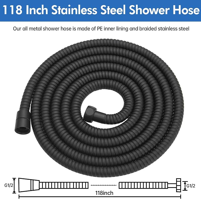 RUMOSE 118 inches Shower Hose Shower Head Extension Hose Extra Long Stainless - Image 6
