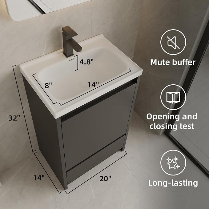 Bathroom Vanity with Sink 20 Inch, Modern Freestanding Bathroom Storage Cabinet - Image 2