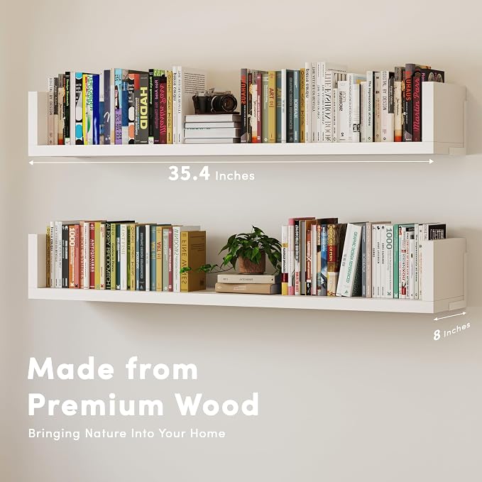 Wall Bookshelf, 36 Inches U Shaped Wall Shelves, Long Deep Floating Shelves - Image 2