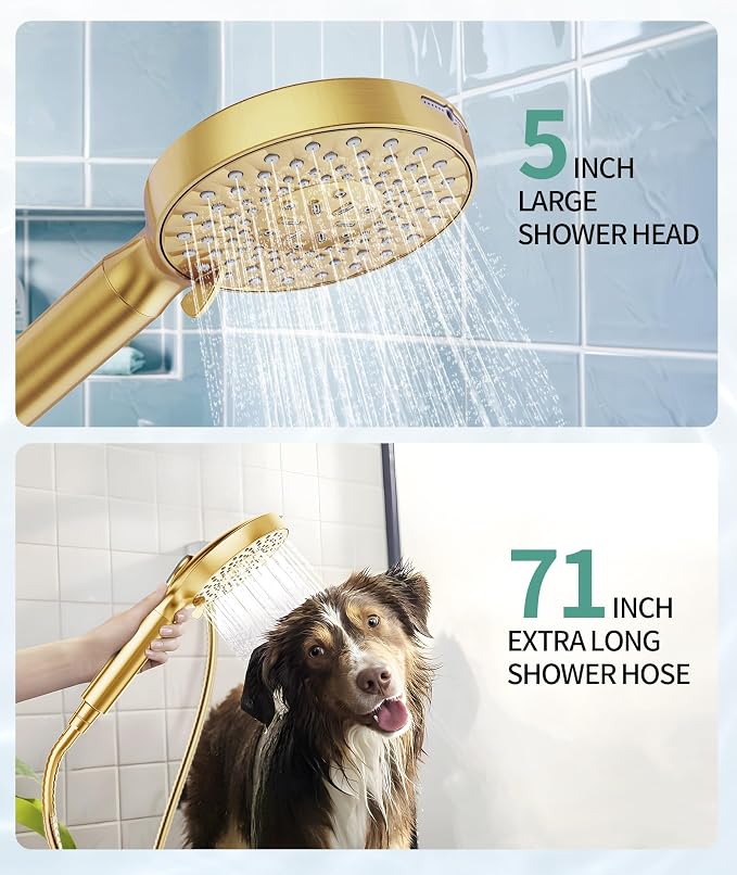 Filtered Shower Head with Handheld, High Pressure 9 Spray Mode Brushed Gold - Image 6
