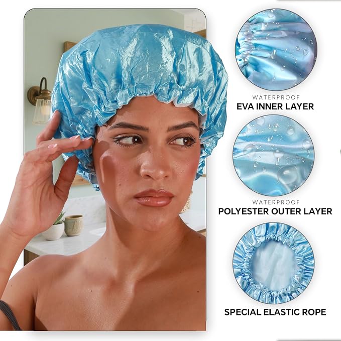 Smilco 4-Pack Reusable Shower Caps - Image 3