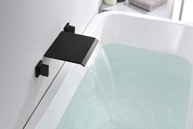 SUMERAIN Matte Black Wall Mount Bathtub Faucet Waterfall Tub Filler Two Handles - Image 4