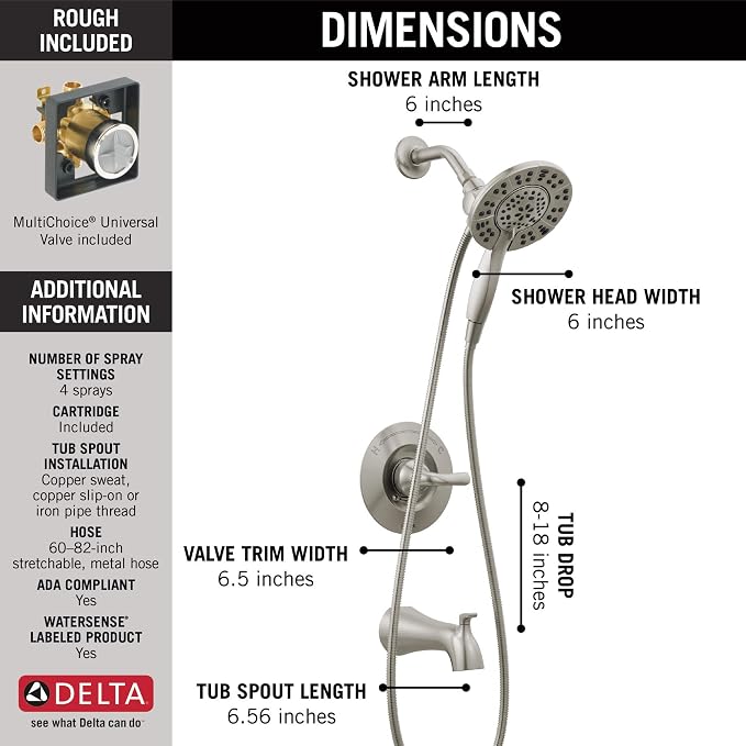 Delta Arvo 14 Series Brushed Nickel Bathtub Shower Faucet Set - Image 3