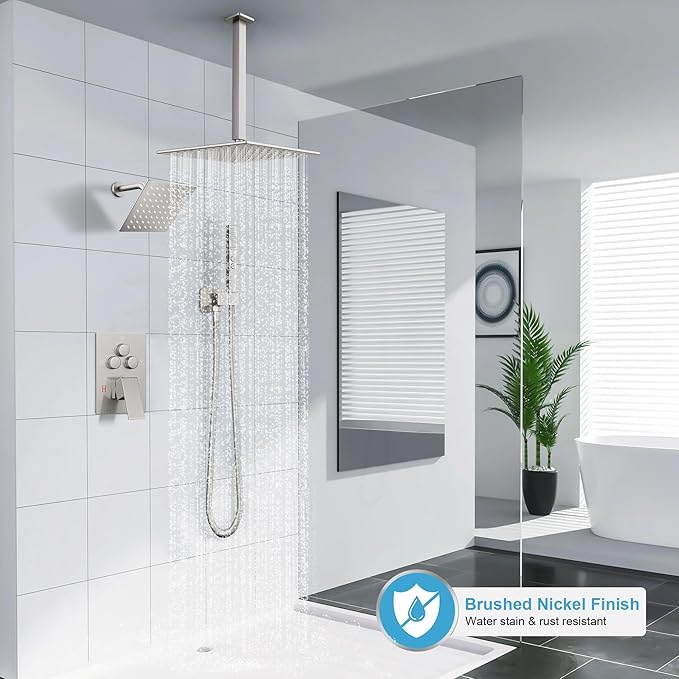 Shower Faucet Set Brushed Nickel Shower System, Ceiling Mount 10 Inch Shower - Image 2