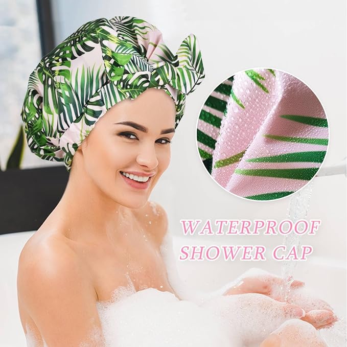 Shower Cap Luxury Shower Caps for Women Reusable Waterproof Hair Cap for Shower - Image 3