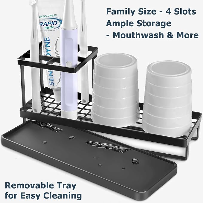 Matani Black Toothbrush Holder for Bathroom Sink, Countertop Organizer - Image 3