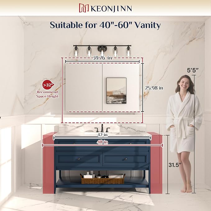 Keonjinn 40 x 26 Inch Medicine Cabinet, Assembly Required, Lightweight - Image 2