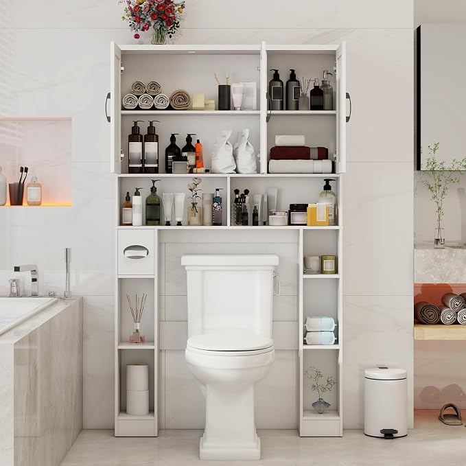 Over The Toilet Storage Cabinet, Farmhouse Toilet Cabinet Rack - Image 4