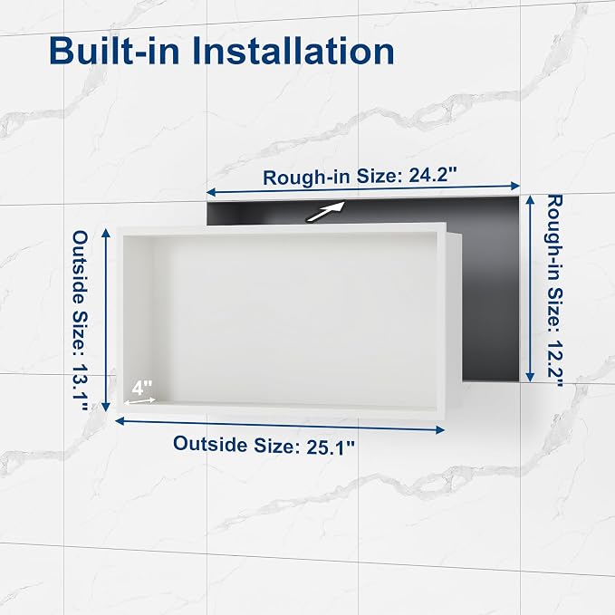 Neodrain White Recessed Shower Niche Shelf Bathroom Cabinet in Wall Stainless - Image 3