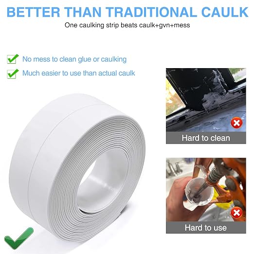 White Caulking Tape for Toilet and Bathtub Self Adhesive, 1.5" x13.5Ft Sealant - Image 3