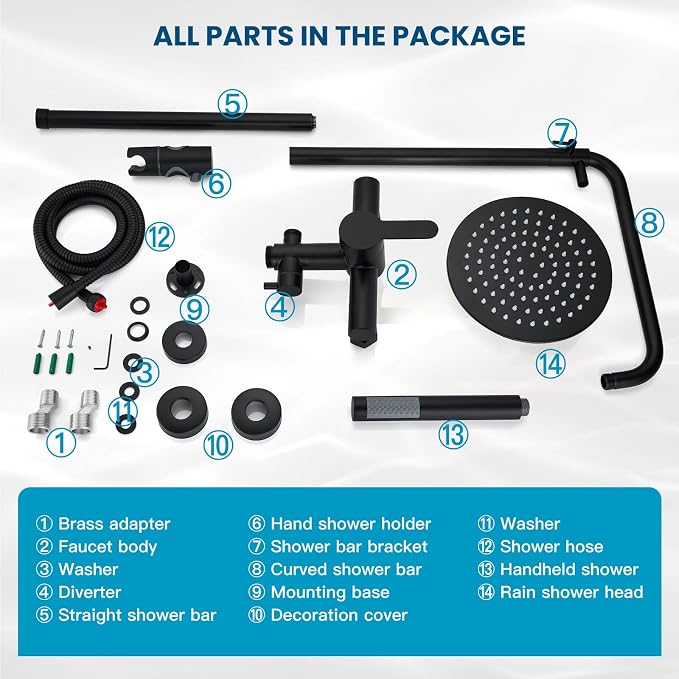 gotonovo Outdoor Shower Fixtures SUS304 Stainless Steel Rain Shower Kit Faucet - Image 9