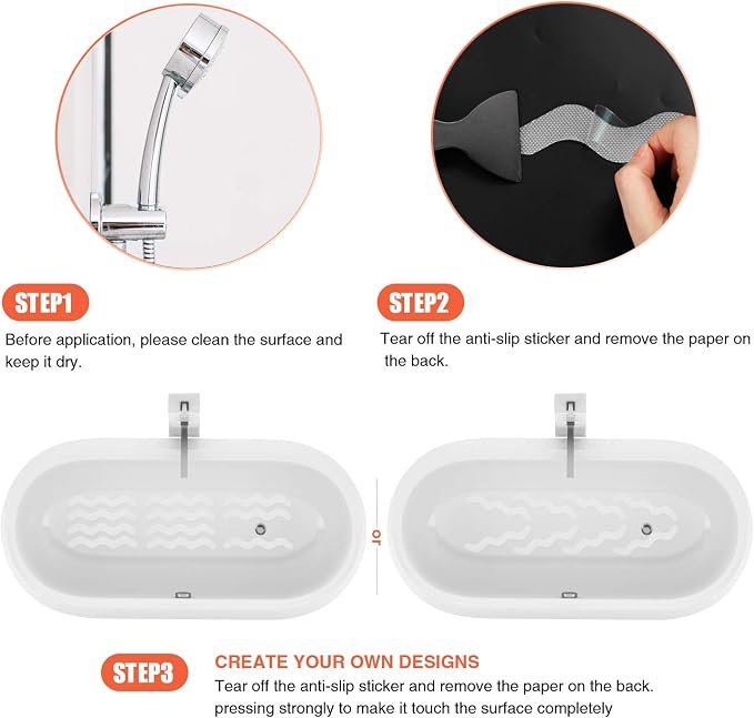 Anti Slip Shower Stickers, Adhesive Decals Safety Strips - Image 5