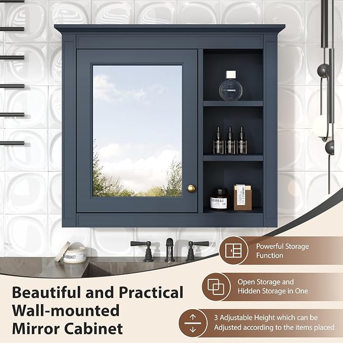 30'' x 28'' Blue Medicine Cabinet, Wall Mounted Bathroom Storage Cabinet - Image 4