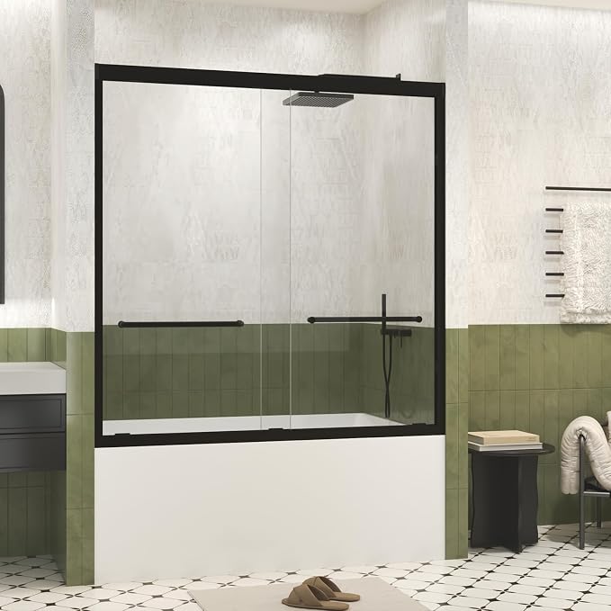 Shower Doors Glass Sliding, Semi-Frameless, 1/4" Inch Sgcc Tempered Glass by Unknown