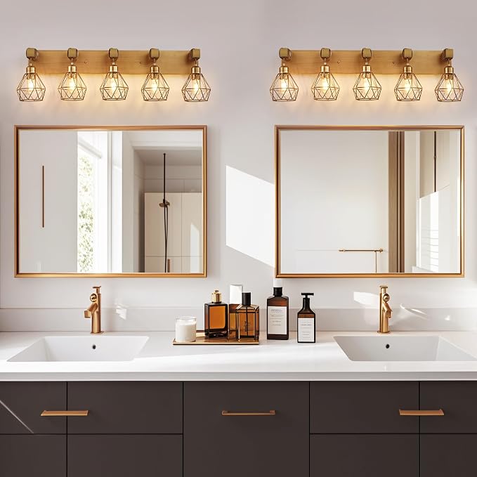 Farmhouse Bathroom Light Fixtures, 5-Light Gold Bathroom Vanity Light, Rustic - Image 6