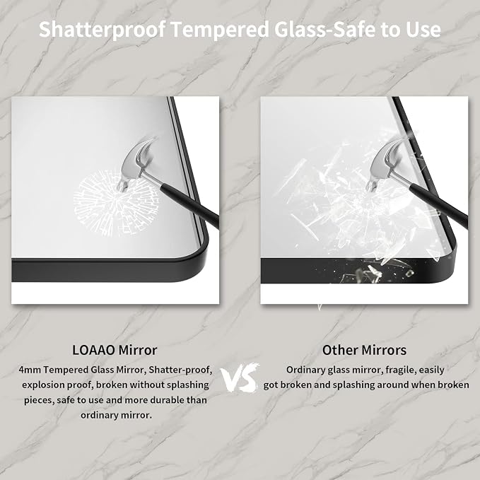 LOAAO 48X30 Inch Black Metal Framed Bathroom Mirror - Image 6