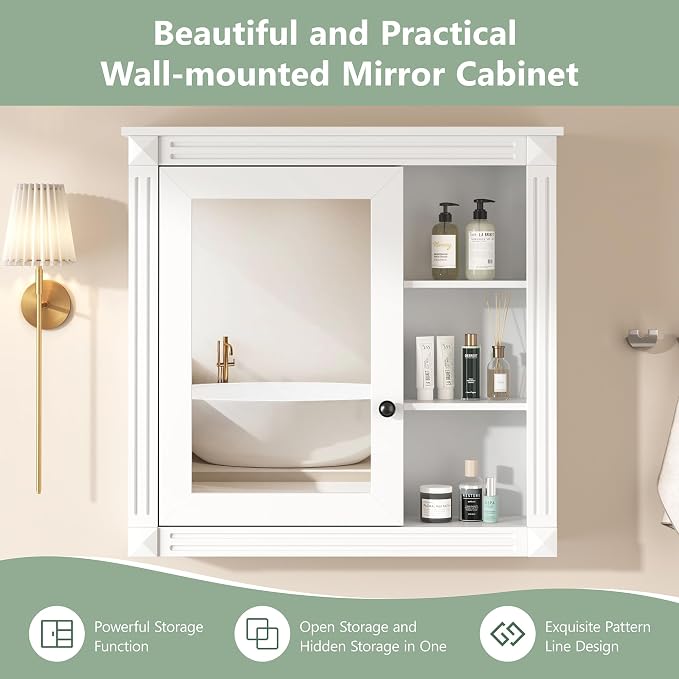 30" White Bathroom Medicine Cabinet - Image 6