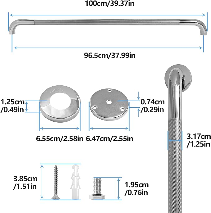 Shower Grab Bar, 2 Pack 39.4 Inch Bathroom Grab Bar, 1.25" Diameter 304 - Image 2