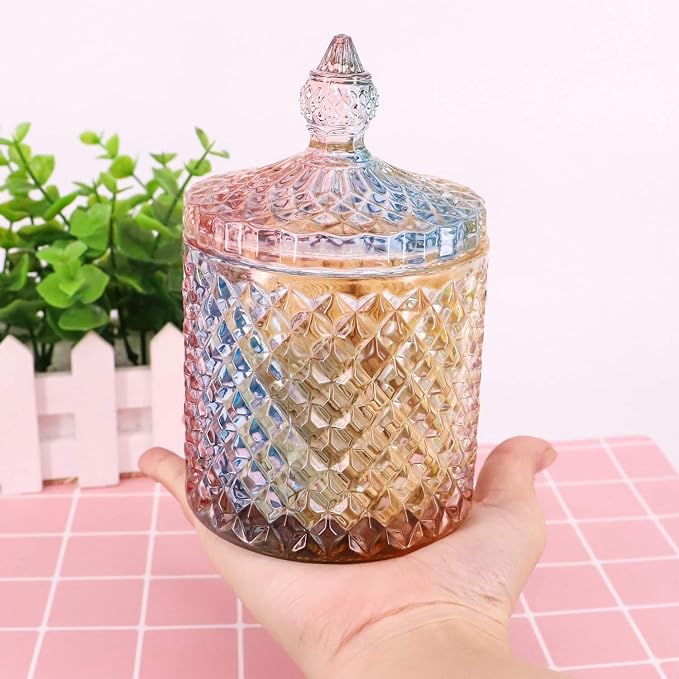 Colorful Home Decorative Jar Qtips Holder Dispenser Glass Storage Container - Image 3