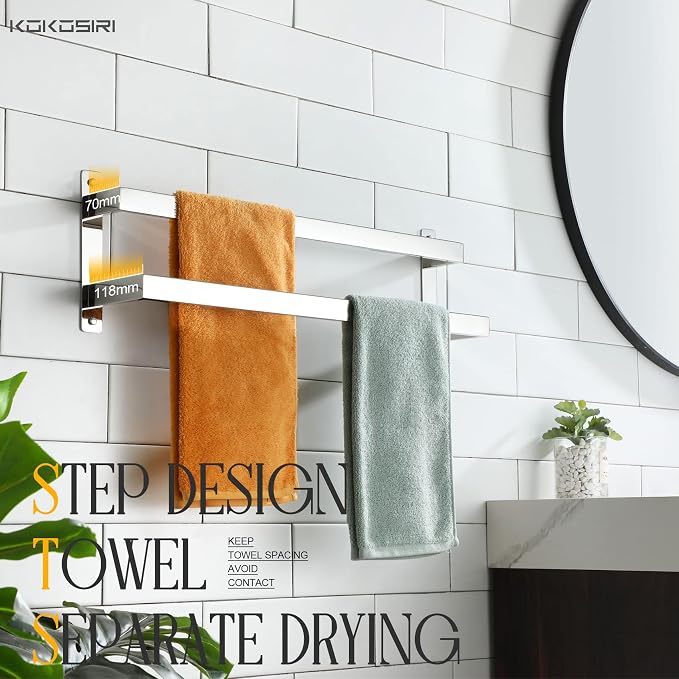 KOKOSIRI Towel Bars Bath Towel Holders 24 Inches Chrome Bathroom 2-Tiers Ladder - Image 5