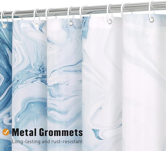 MitoVilla Blue Marble Extra Long Shower Curtain Set 72 x 84, Modern Ombre 84 - Image 3