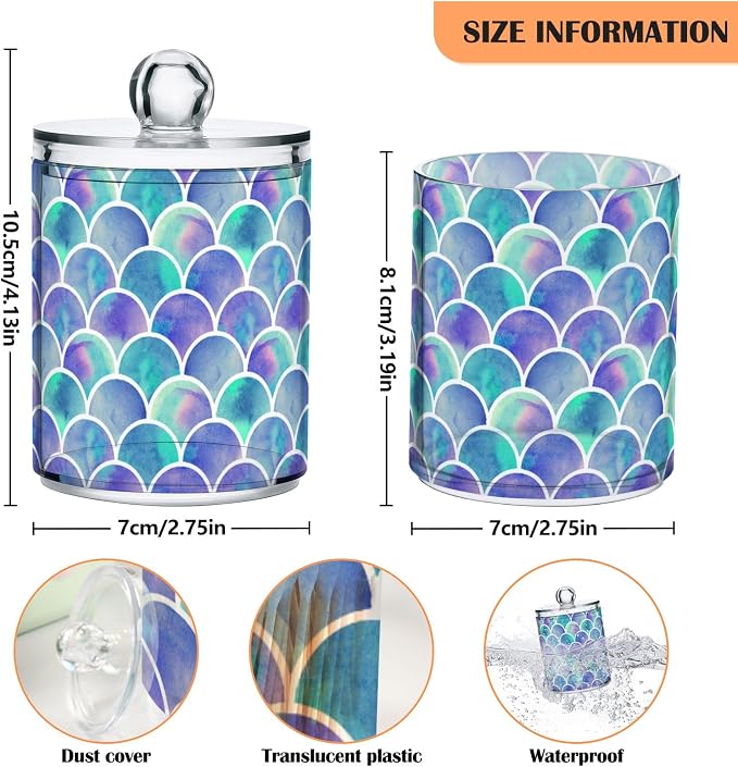 MNSRUU 4 Pack Qtip Holder Organizer Dispenser Watercolor Rainbow Scales Of - Image 3