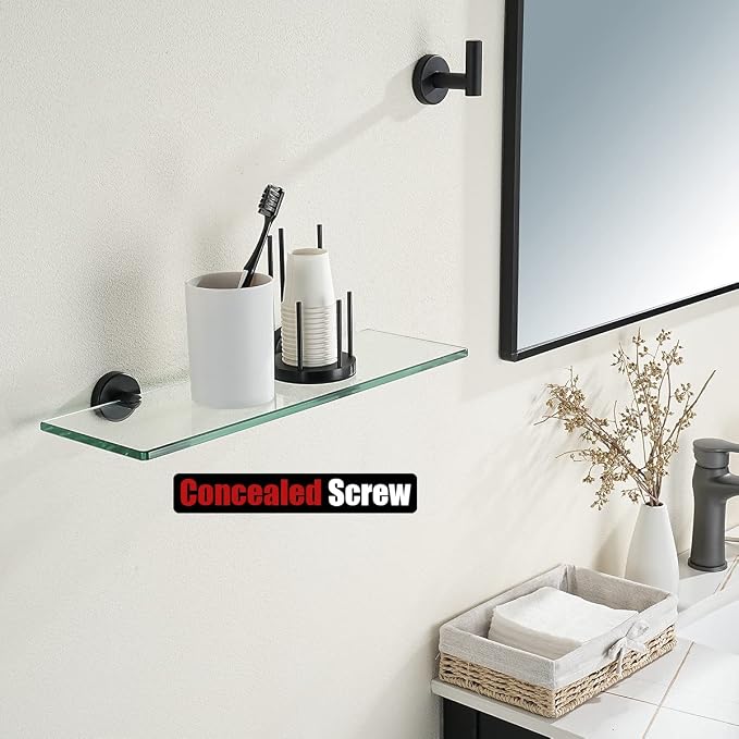 JQK Bathroom Glass Shelf Black, Tempered Glass Shower Storage 14 by 5 inches - Image 5