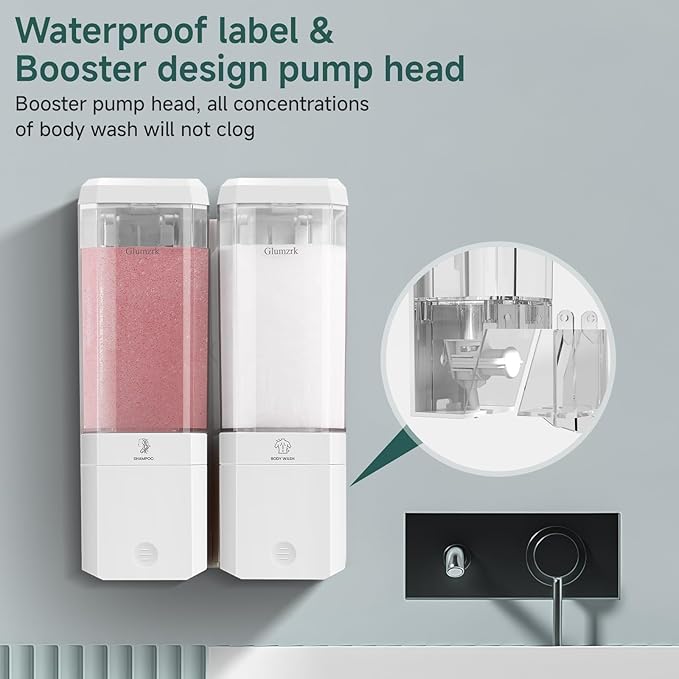 Shampoo and Conditioner Dispenser 2 Chamber No Drill Shampoo Dispenser - Image 3