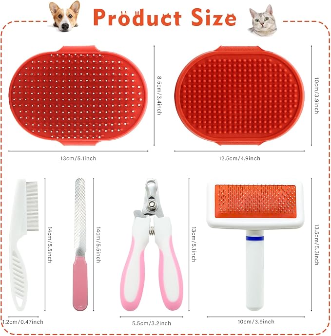 Cat Grooming Kit Set with Pet Shedding Slicker Brush Nail Clipper Trimmer Pet - Image 2