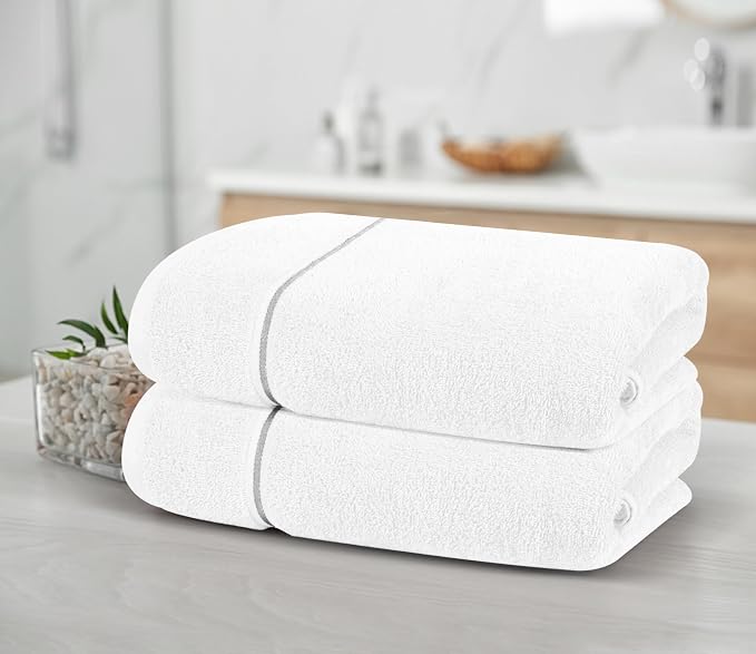 MyOwn Cotton 2 Pack Oversized Bath Towel Set 28x55 inches, Large Bath Towels - Image 3