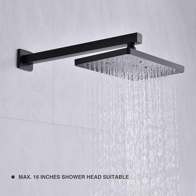 Matte Black Shower Arm with Flange 16 Inch Wall Mounted Extension Arm - Image 2