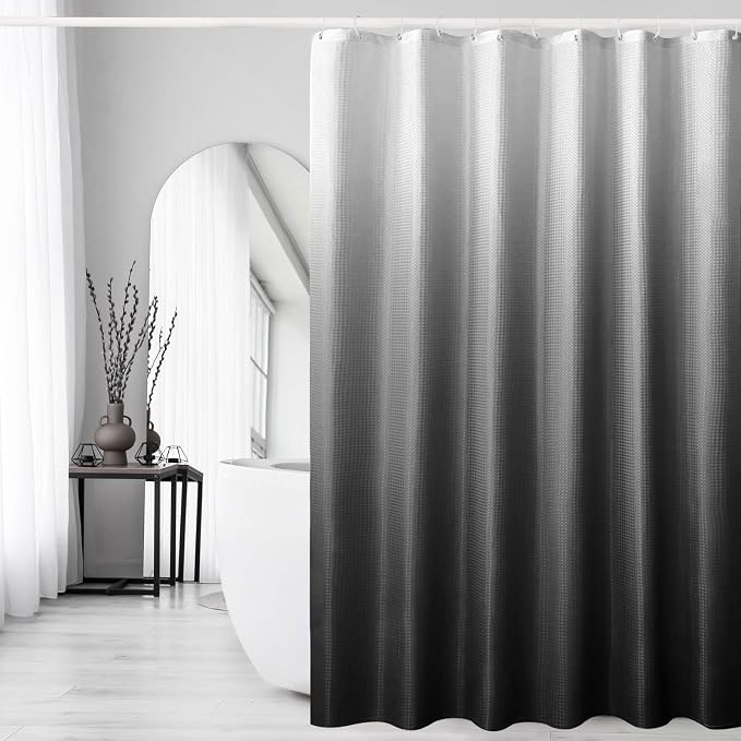 Gibelle Black Shower Curtain, Waffle Weave Ombre Fabric Shower Curtain by Gibelle