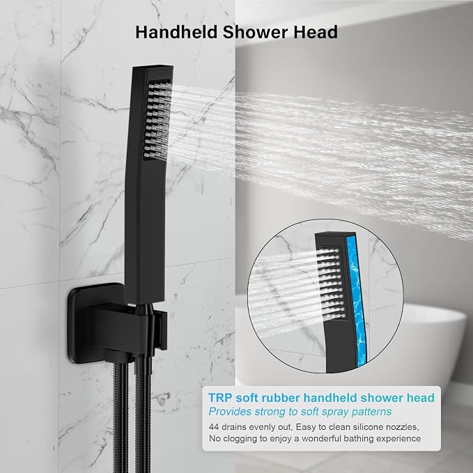 Black Shower Faucet Set, Rainfall Shower System - Image 5