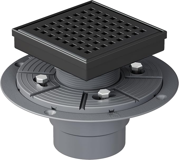 Neodrain 4 Inch Black Square Drain, 304 Stainless Steel Shower Drain Kits by Neodrain