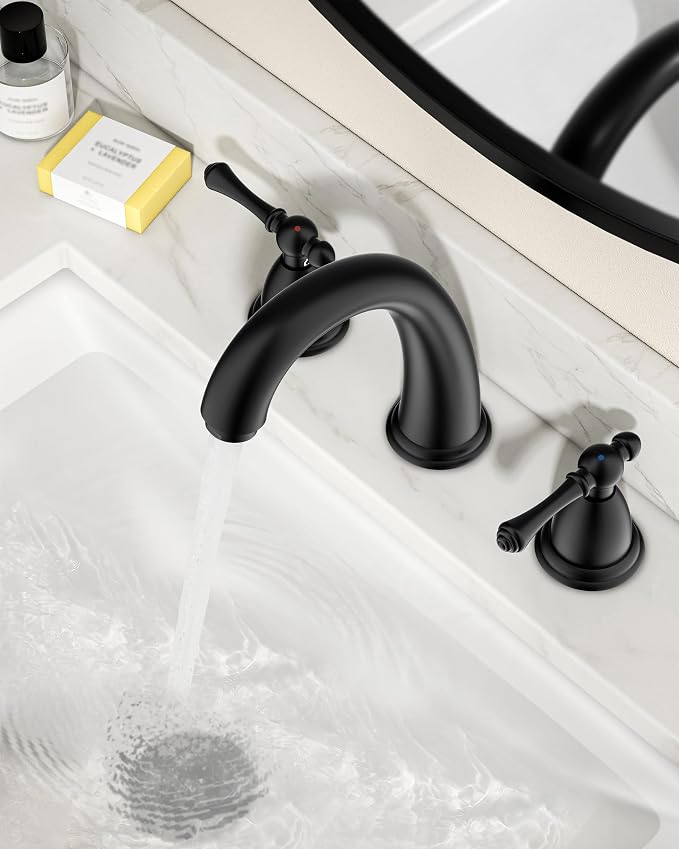 FORIOUS Black Bathroom Sink Faucet 8 Inch, Widespread Bathroom Faucet 3 Hole - Image 3