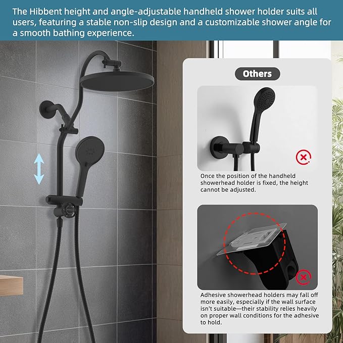 Hibbent Self-cleaning Shower Head Combo, High Pressure 10'' Rain Showerhead - Image 6