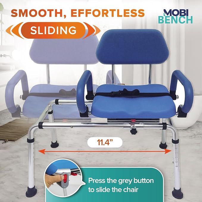 Sliding Rotating Shower/Bath Chair by Mobi Bench – Transfer Swivel Seat - Image 4