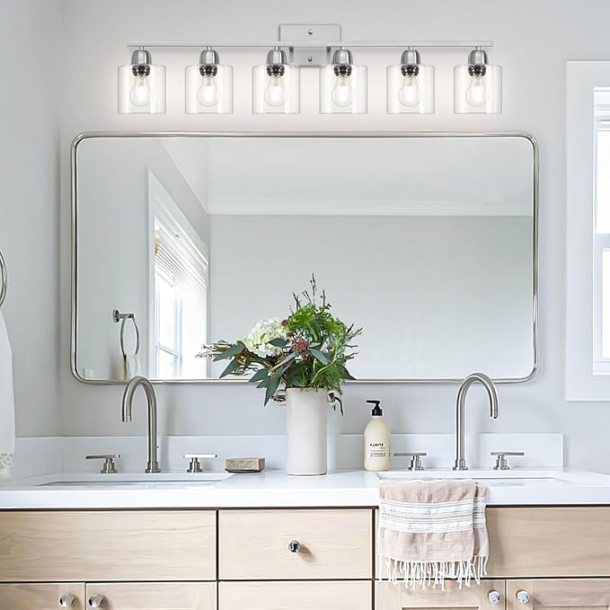 Modern Brushed Nickel 6 Light Bathroom Light Fixtures, 38 inch Vanity Lights - Image 6