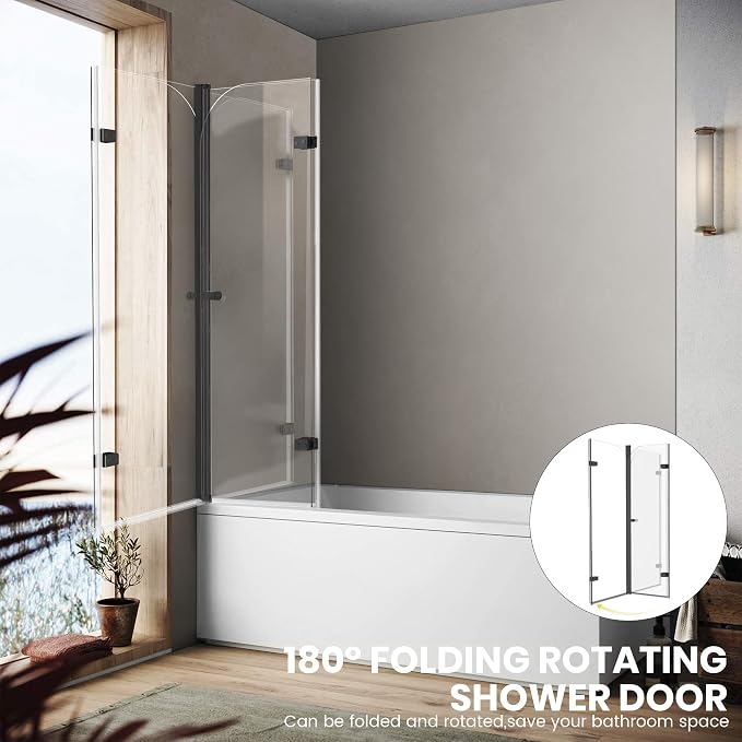Bathroom Frameless Hinged Foldable Tub Door, Shower Glass Door 43 * 58” Shower - Image 2